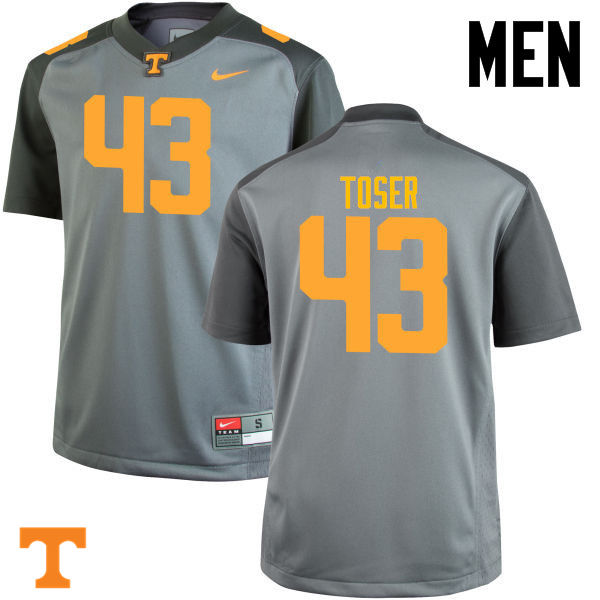Men #43 Laszlo Toser Tennessee Volunteers College Football Jerseys-Gray